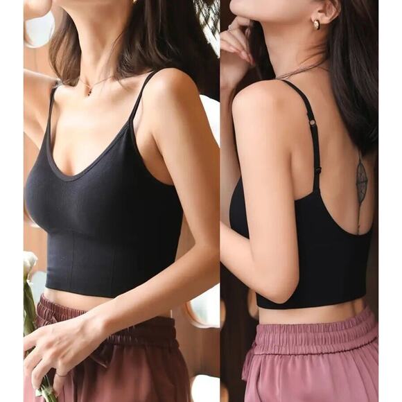 New NoTag Black Wireless Bra Tank Sports Bra Bralette Padded Ribbed Yoga Women M - Picture 1 of 6